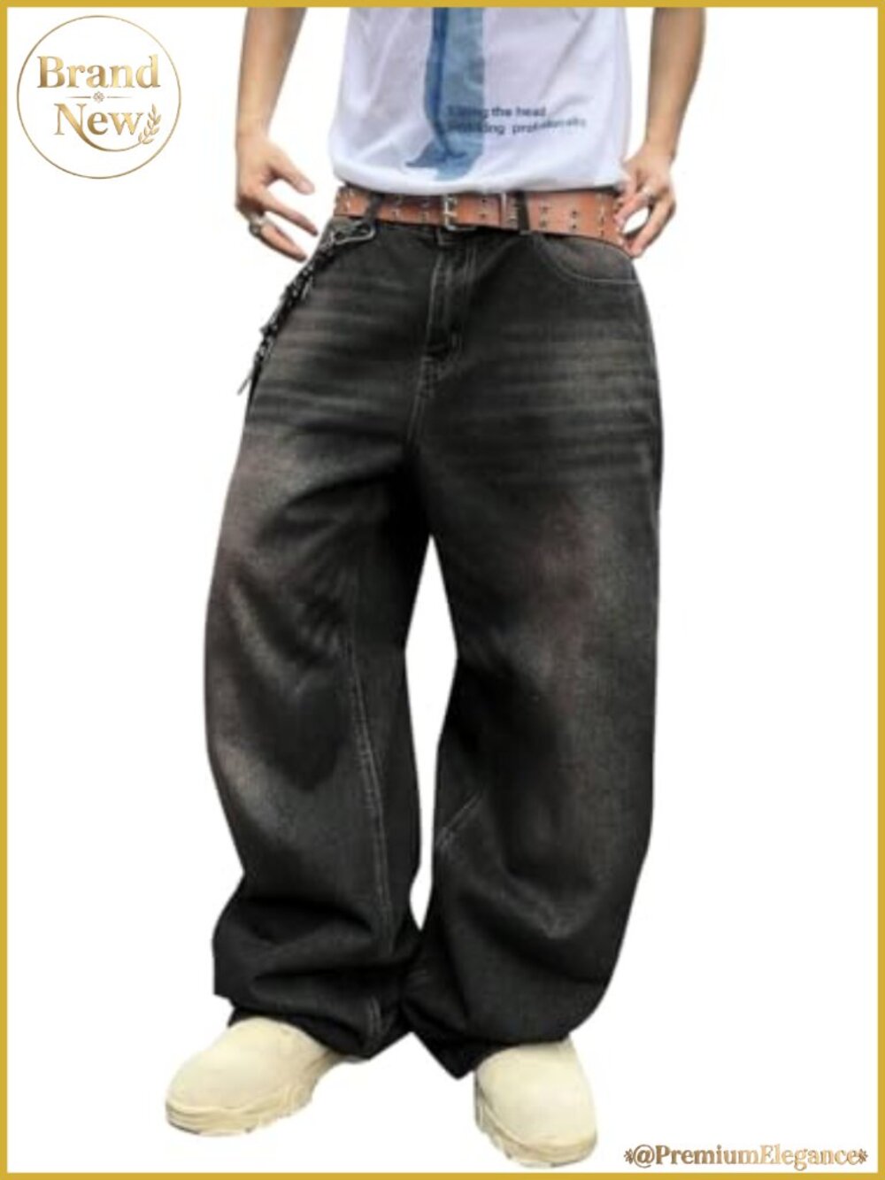 Mens Baggy Jeans Y2k Wide Leg Skater Jeans Casual Loose Fit Denim Pants